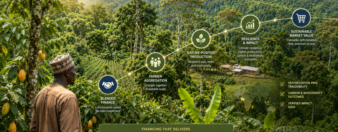 West Africa's nature-positive agriculture restores soils, forests, and biodiversity while producing food, but financing remains the key barrier. Blended finance, value-chain credit, and carbon markets can direct capital toward restorative land use.